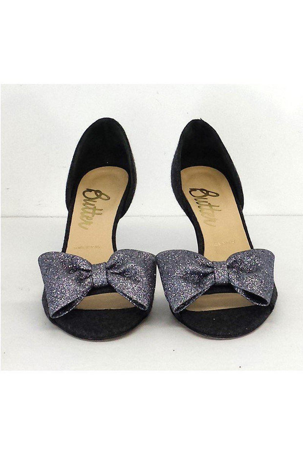 Current Boutique-Butter - Gray & Silver Glitter Bow Heels Sz 6.5