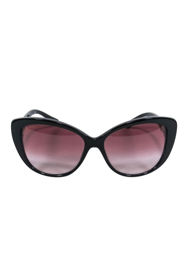 Current Boutique-Bvlgari - Black Cat Eye Sunglasses w/ Jeweled Embellishments