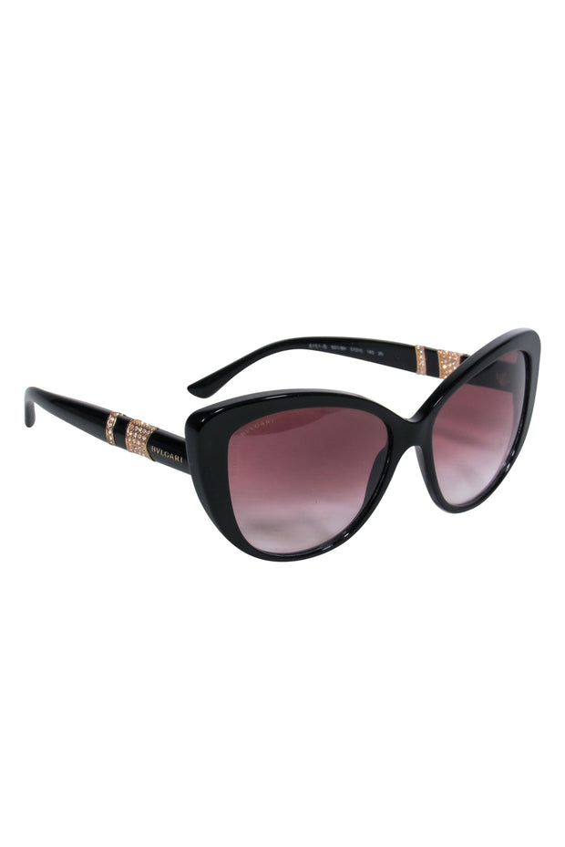 Current Boutique-Bvlgari - Black Cat Eye Sunglasses w/ Jeweled Embellishments