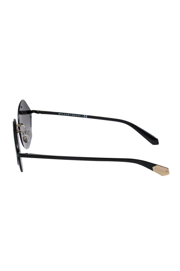 Current Boutique-Bvlgari - Black Round Sunglasses w/ Geometric Print Trim