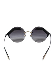 Current Boutique-Bvlgari - Black Round Sunglasses w/ Geometric Print Trim