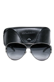 Current Boutique-Bvlgari - Gunmetal Aviator Sunglasses w/ Rhinestone Embellishments