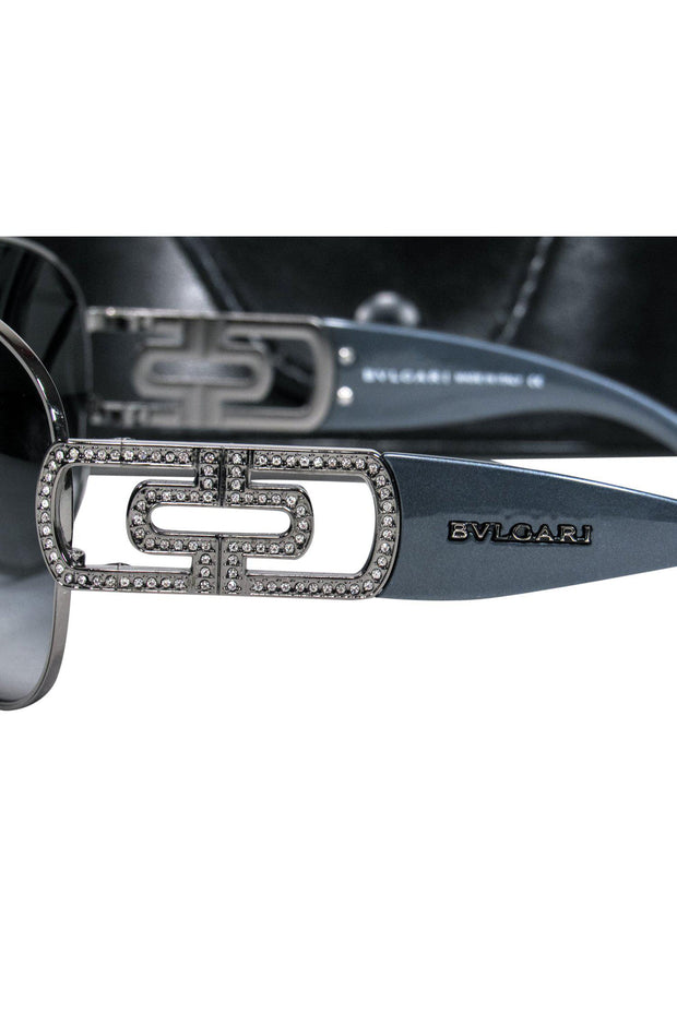 Current Boutique-Bvlgari - Gunmetal Aviator Sunglasses w/ Rhinestone Embellishments