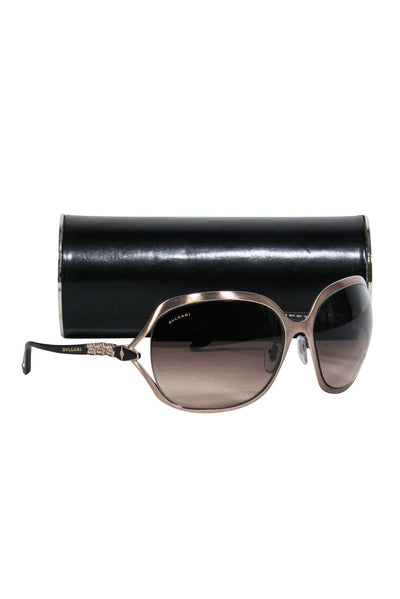 Current Boutique-Bvlgari - Light Gold Metallic Oversized Sunglasses w/ Rhinestones