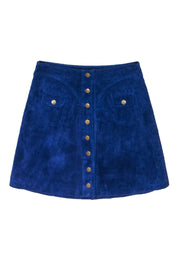 Current Boutique-By Anthropologie - Cobalt Blue Suede Button Front Mini Skirt Sz 2