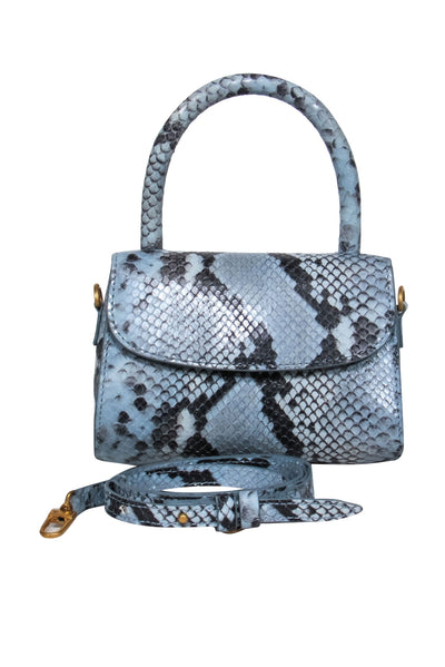 Current Boutique-By Far - Blue Snakeskin Mini Convertible Flap Crossbody