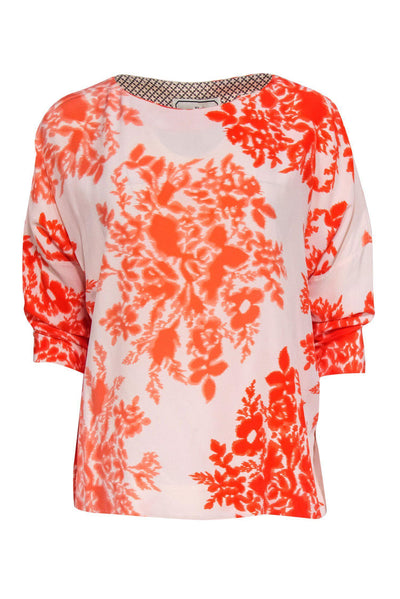 Current Boutique-By Malene Birger - Orange & White Floral Printed Silk Blouse Sz 4