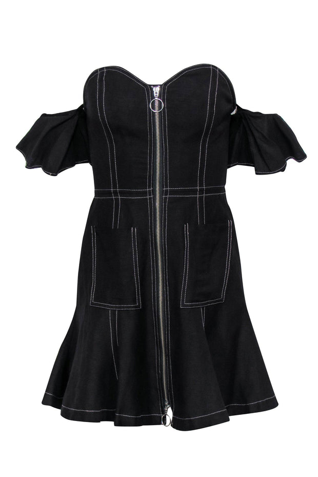 Current Boutique-C/MEO Collective - Black Denim Off-the-Shoulder Zip-Up Dress Sz S