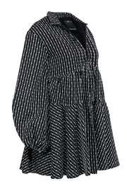 Current Boutique-C/MEO Collective - Black Puffed Sleeve Shift Dress w/ Knotted & Striped Embroidery Sz XXS