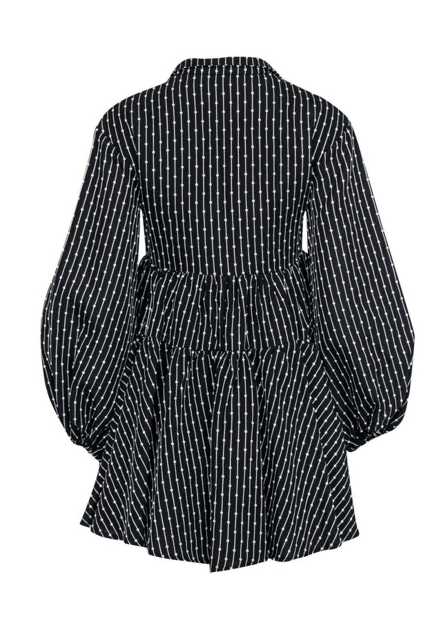 Current Boutique-C/MEO Collective - Black Puffed Sleeve Shift Dress w/ Knotted & Striped Embroidery Sz XXS