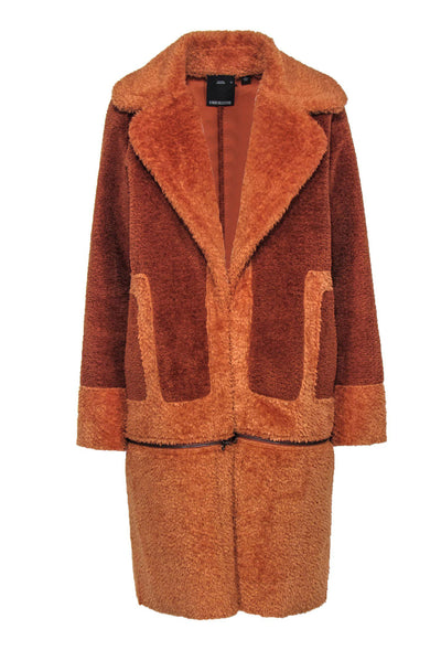 Current Boutique-C/MEO Collective - Caramel Two-Toned Fuzzy Open Longline Coat w/ Zippered Convertible Hem Sz XS