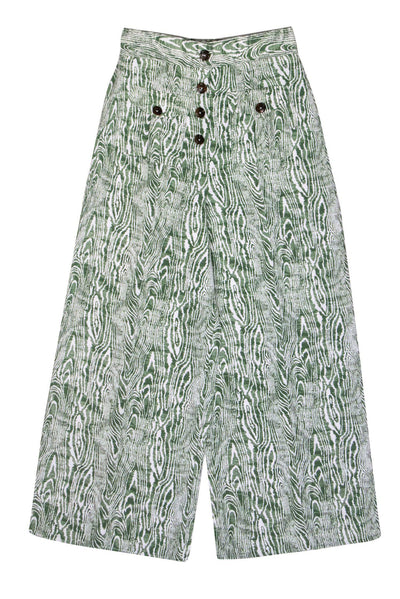 Current Boutique-C/MEO Collective - Green & White Wood Grain Print Wide Leg Pants Sz S