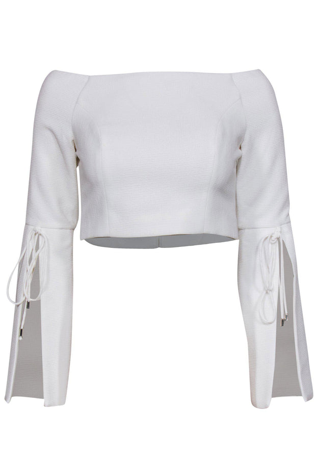 Current Boutique-C/MEO Collective - White Off-the-Shoulder Crop Top w/ Tie Sleeves Sz XS
