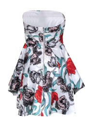 Current Boutique-C/MEO Collective - White Strapless Floral Print Layered Ruffle Mini Dress Sz L