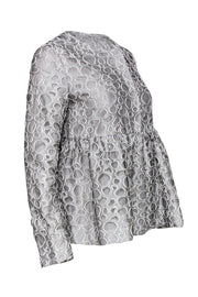 Current Boutique-CO - Silver Peplum Jacket w/ Textured Circle Design Sz L