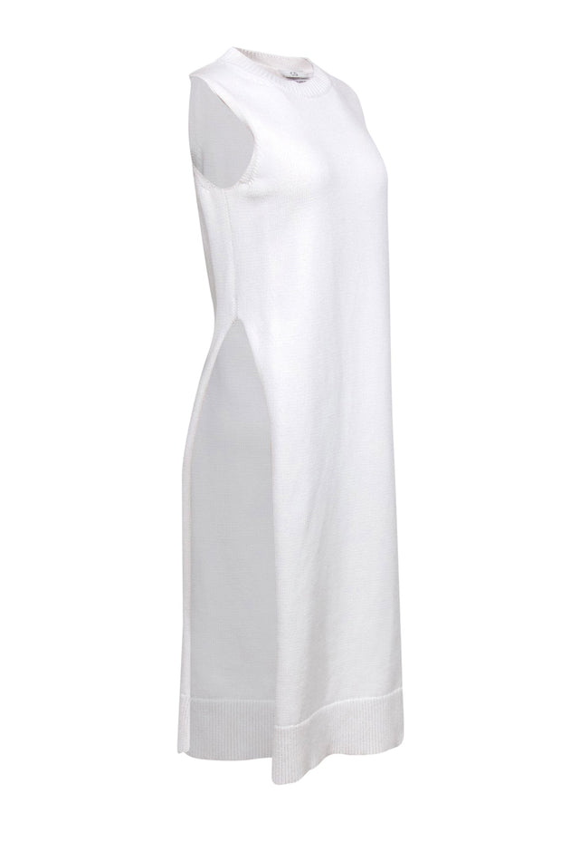 Current Boutique-CO - White Knit Sleeveless Longline Sweater w/ High Side Slits Sz S