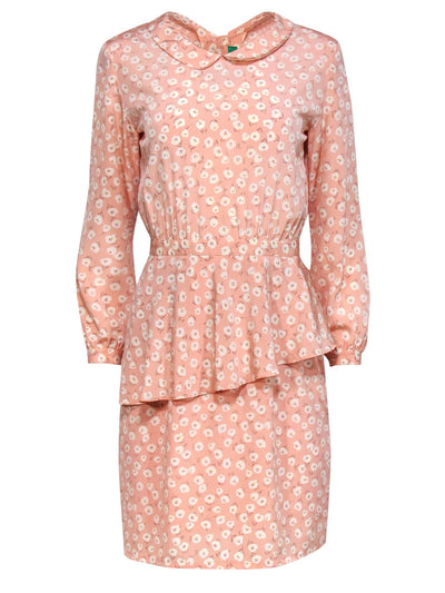 Current Boutique-Cacharel - Light Pink Floral Peter Pan Collar Peplum Dress Sz S