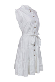Current Boutique-Calvin Klein - White Sleeveless Button-Up Tiered A-Line Dress Sz 12