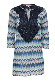 Current Boutique-Calypso - Blue Zigzag Crochet Dress w/ Beading Sz XS