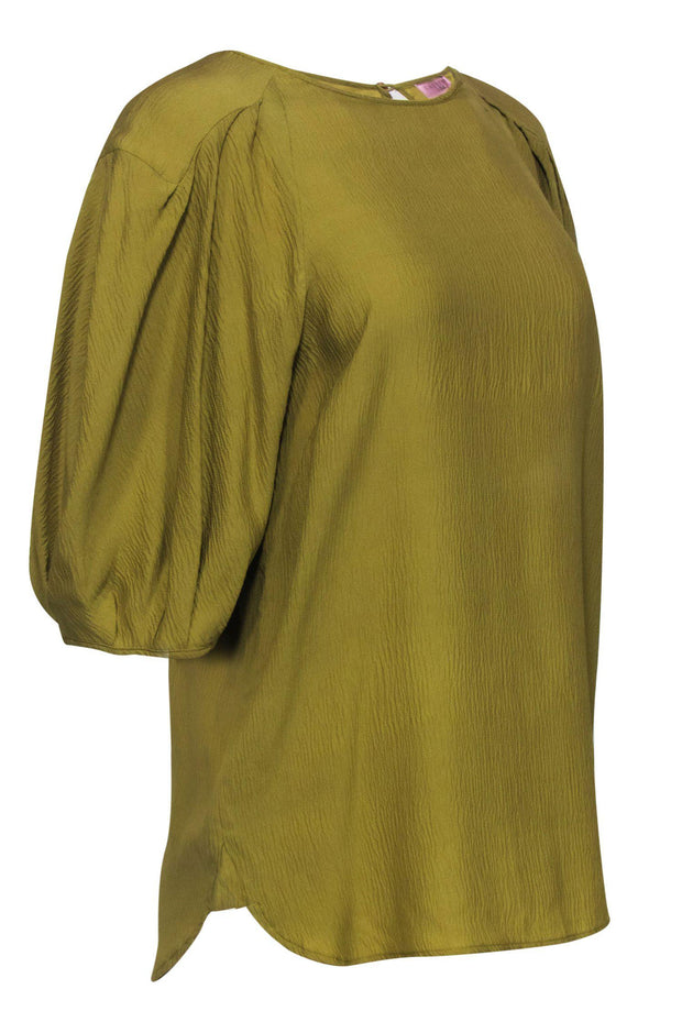Current Boutique-Calypso - Chartreuse Textured Silk Puff Sleeve Blouse Sz M