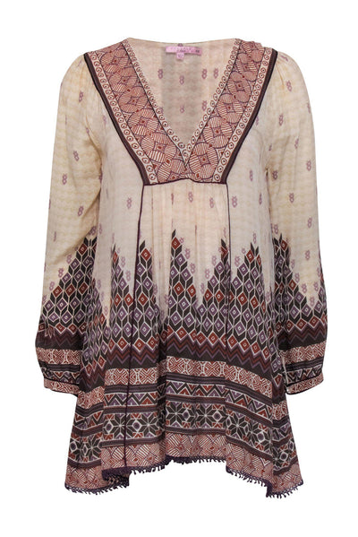 Current Boutique-Calypso - Cream Printed Silk Butterfly Sleeve Peasant Top Sz XS