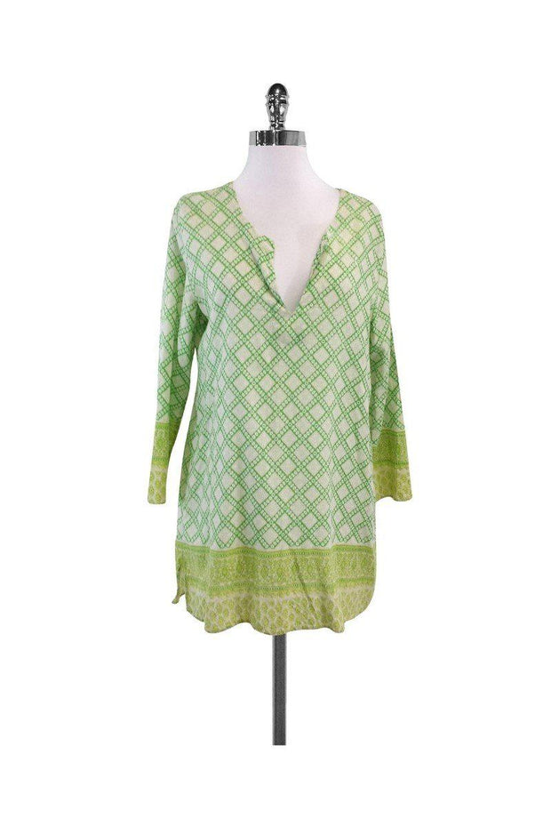 Current Boutique-Calypso - Green & Tan Print Cotton Tunic Sz XS