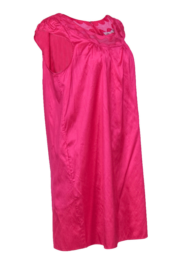 Current Boutique-Calypso - Hot Pink Silk Shift Dress w/ Mesh Inserts Sz S
