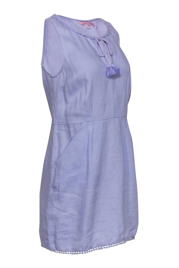 Current Boutique-Calypso - Lilac Sleeveless Linen Sheath Dress w/ Embroidered Trim Sz S