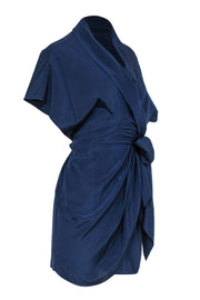 Current Boutique-Calypso - Navy Crepe Silk Wrap Dress w/ Tie Sz S