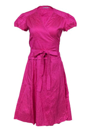 Current Boutique-Calypso - Pink Crushed Silk Short Sleeve Wrap Dress Sz S
