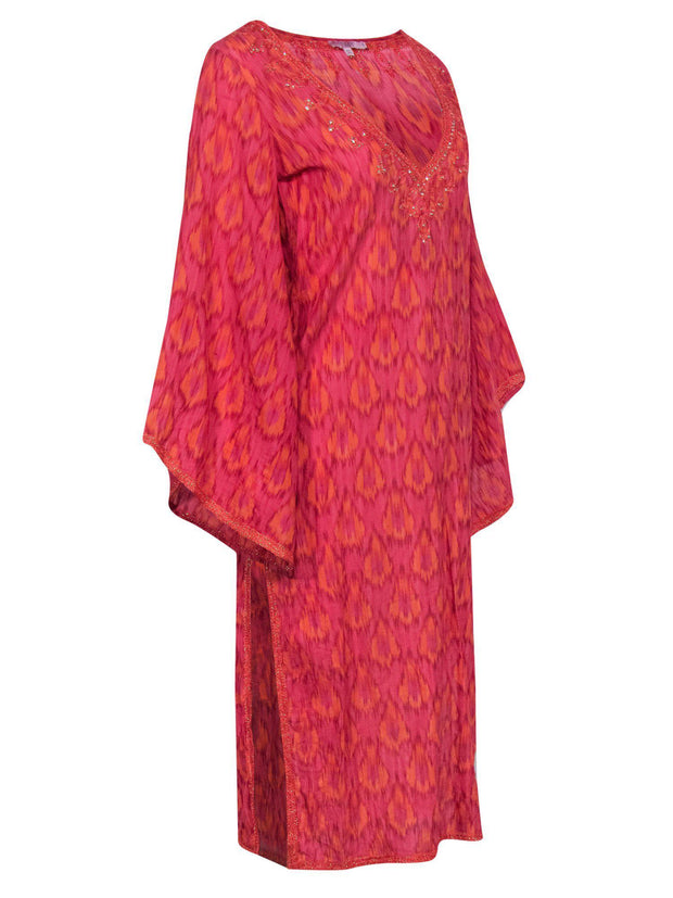 Current Boutique-Calypso - Pink & Orange Patterned Cotton Maxi Dress w/ Crochet Trim Sz 0