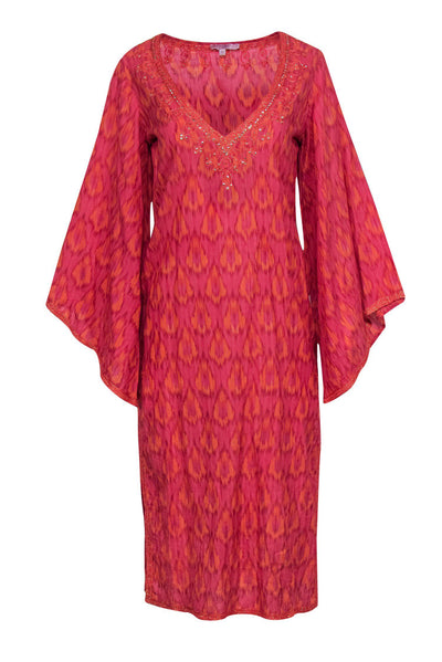 Current Boutique-Calypso - Pink & Orange Patterned Cotton Maxi Dress w/ Crochet Trim Sz 0