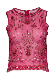 Current Boutique-Calypso - Pink Silk Tank w/ Floral Beading Sz XS