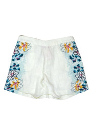 Current Boutique-Calypso - White & Multicolor Floral Print High Waist Linen “Hatteras” Shorts Sz S