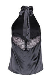 Current Boutique-Cami - Dark Grey Silk Halter Top w/ Lace Trim Sz S