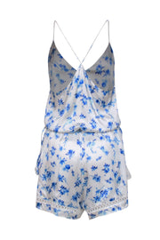 Current Boutique-Cami - White & Blue Floral Print Racerback Silk "Chandler" Romper Sz M