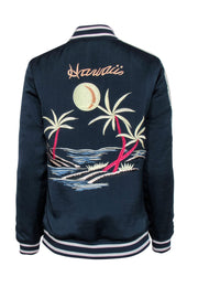 Current Boutique-Capulet - Navy Bomber Jacket w/ Palm Tree Embroidery Sz M