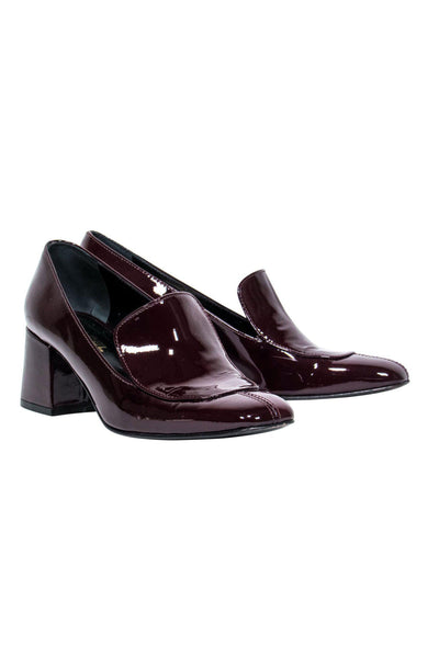 Current Boutique-Carel - Dark Burgundy Patent Leather Chunky Heeled Loafer Sz 8.5