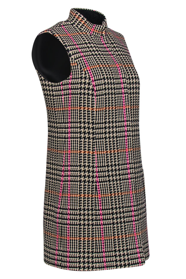 Current Boutique-Carlisle - Beige & Multicolor Houndstooth Plaid Button-Up Longline Vest Sz 6