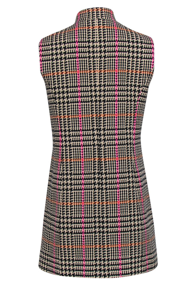 Current Boutique-Carlisle - Beige & Multicolor Houndstooth Plaid Button-Up Longline Vest Sz 6
