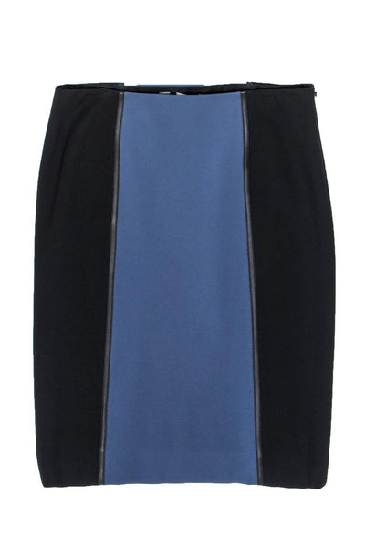 Current Boutique-Carlisle - Black & Blue Pencil Skirt w/ Leather Trim Sz 10