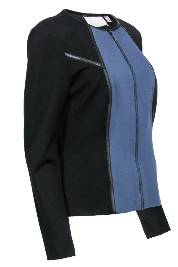 Current Boutique-Carlisle - Black & Blue Zip-Up Jacket w/ Leather Trim Sz 10