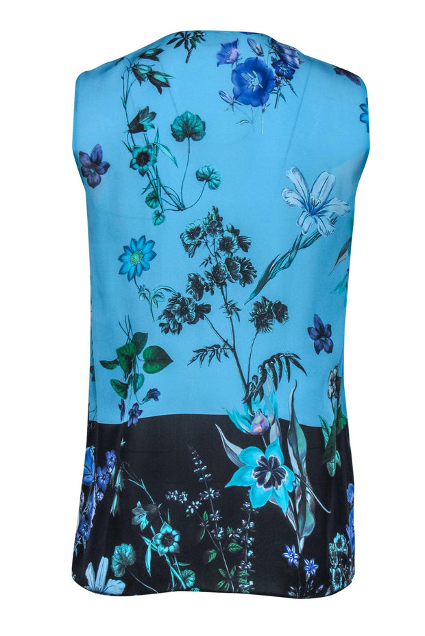 Current Boutique-Carlisle - Blue Floral Print Silk V-Neck Tank Top Sz 2