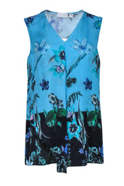 Current Boutique-Carlisle - Blue Floral Print Silk V-Neck Tank Top Sz 2