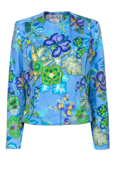 Current Boutique-Carlisle - Blue Tropical Print Cotton Jacket Sz 12