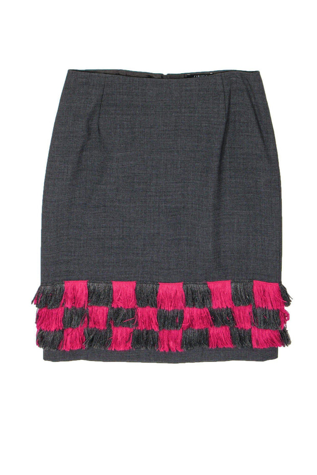 Current Boutique-Carlisle - Grey Wool Pencil Skirt w/ Fringe Sz 2