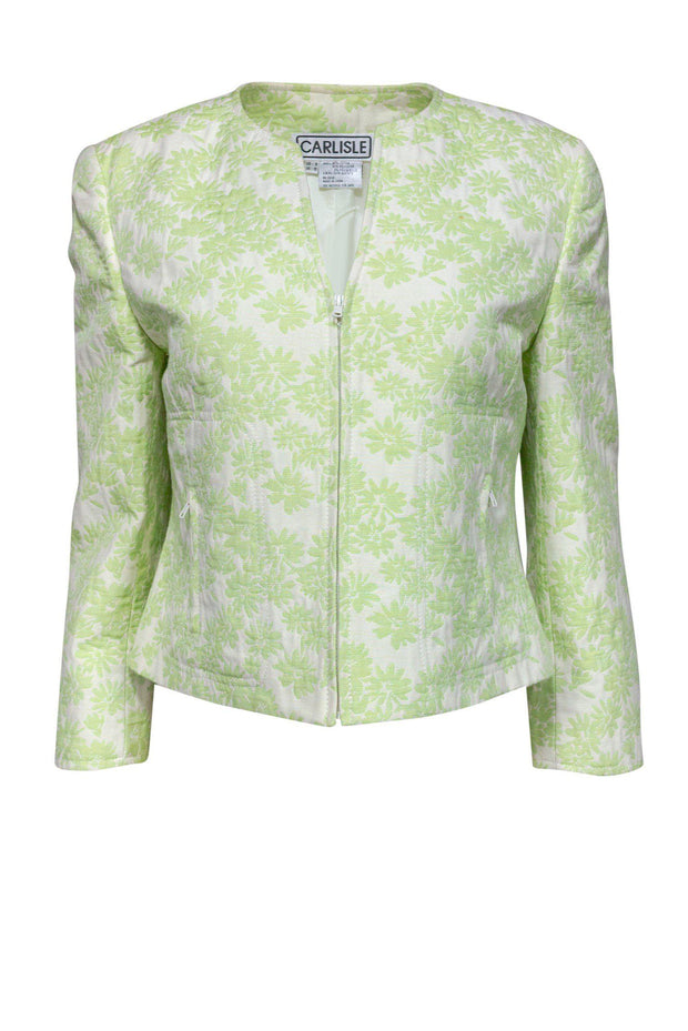 Current Boutique-Carlisle - White & Tea Green Floral Zip Up Jacket Sz 8