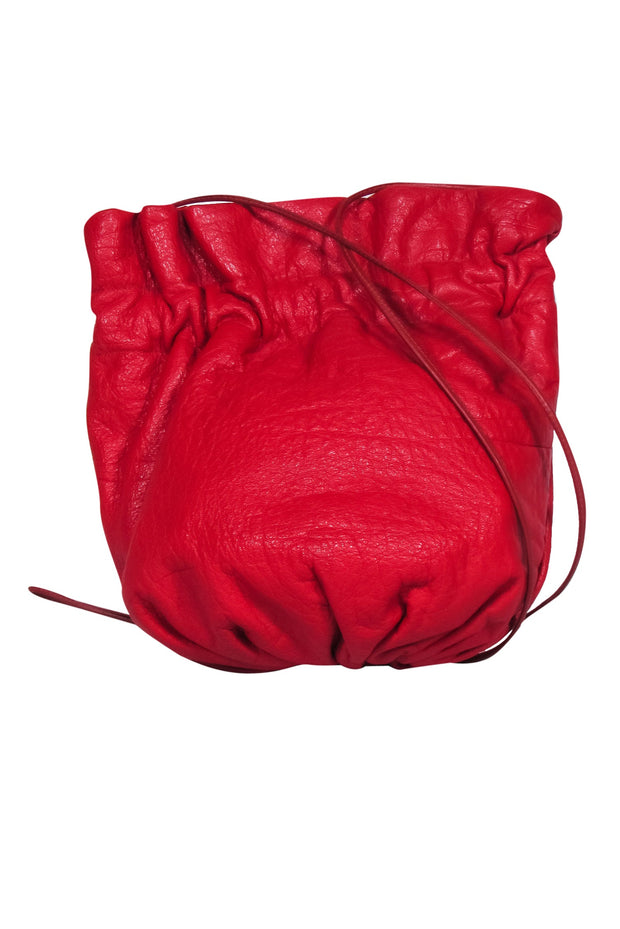 Current Boutique-Carlos Falchi - Red Leather Crossbody Mini Bucket Bag w/ Pouch