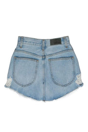 Current Boutique-Carmar - Light Wash Distressed Denim Miniskirt w/ Star Rhinestones Sz 24