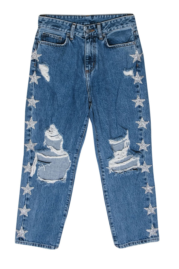 Current Boutique-Carmar - Light Wash Distressed High-Waist Jeans w/ Silver Stars Sz 25